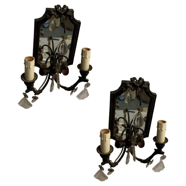 Bronze Mirror Sconces, 1940s, Set of 2 For Sale