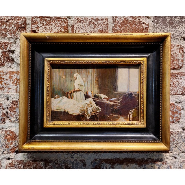 Mikhail Guzhavin- Nurse attending a wounded Soldier in a Military Hospital-1910s Oil painting Russian Impressionist - Oil...