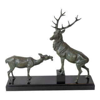Mid 20th Century Louis-Albert Carvin Stag and Doe Sculpture For Sale