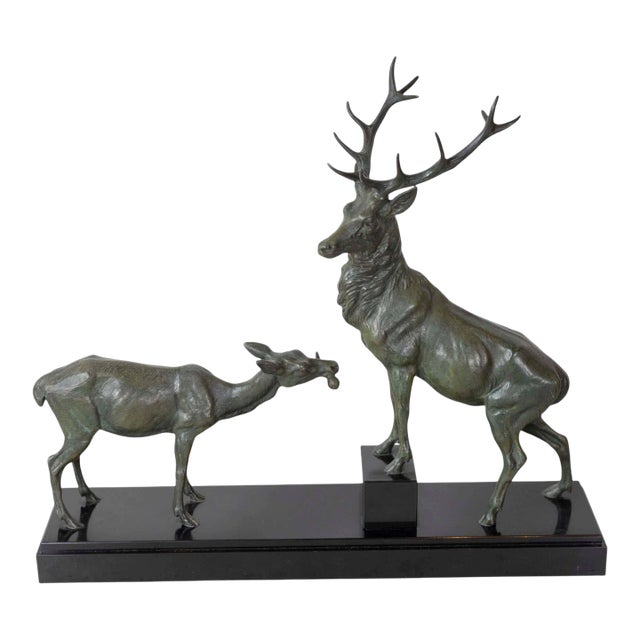 Mid 20th Century Louis-Albert Carvin Stag and Doe Sculpture For Sale