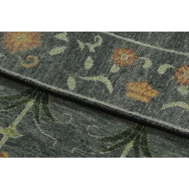 Textile Rug & Kilim’s Block Print Rug, Teal and Gray Tones With Whimsical Floral Pattern For Sale - Image 7 of 7