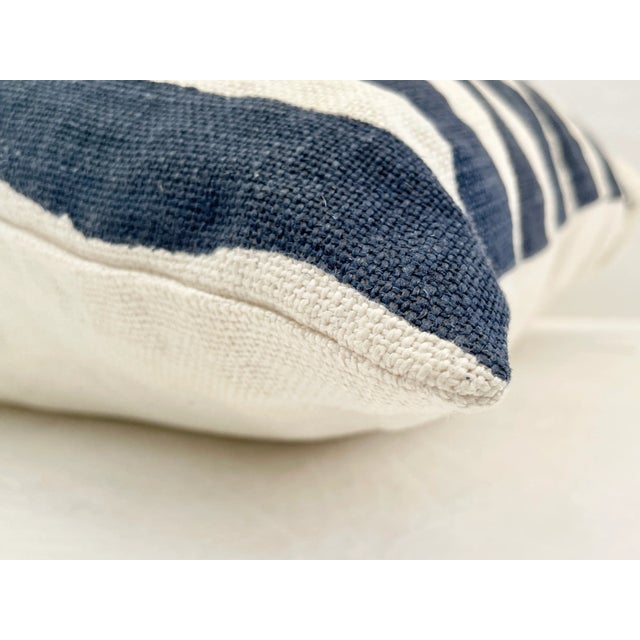 Blue Square Blue and White Stripes Toss Pillow For Sale - Image 8 of 12