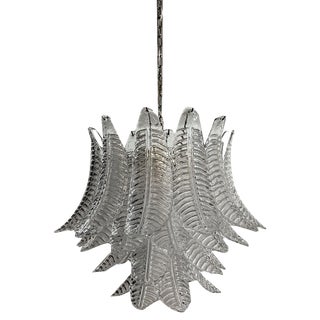 Italian Murano Trasparent Felci Glass Chandelier, 1990 For Sale