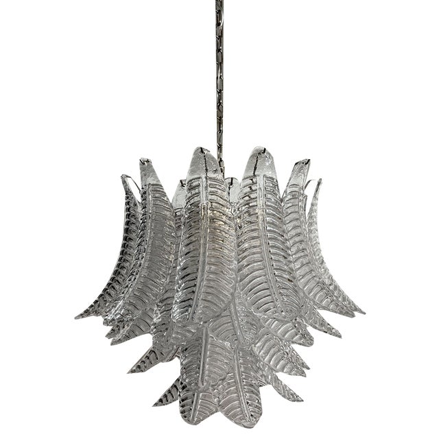Italian Murano Trasparent Felci Glass Chandelier, 1990 For Sale