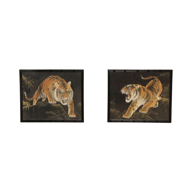 1970s Chinese Crouching Tiger Silk Paintings - A Pair For Sale - Image 13 of 13