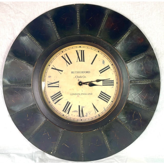 Large Steampunk Leather Wood London Clock For Sale - Image 10 of 10