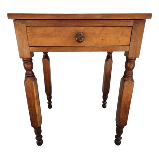 Primitive Antique Side Table With Turned Legs and Drawer For Sale