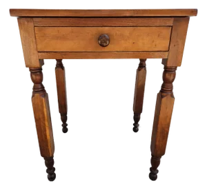 Primitive Antique Side Table With Turned Legs and Drawer