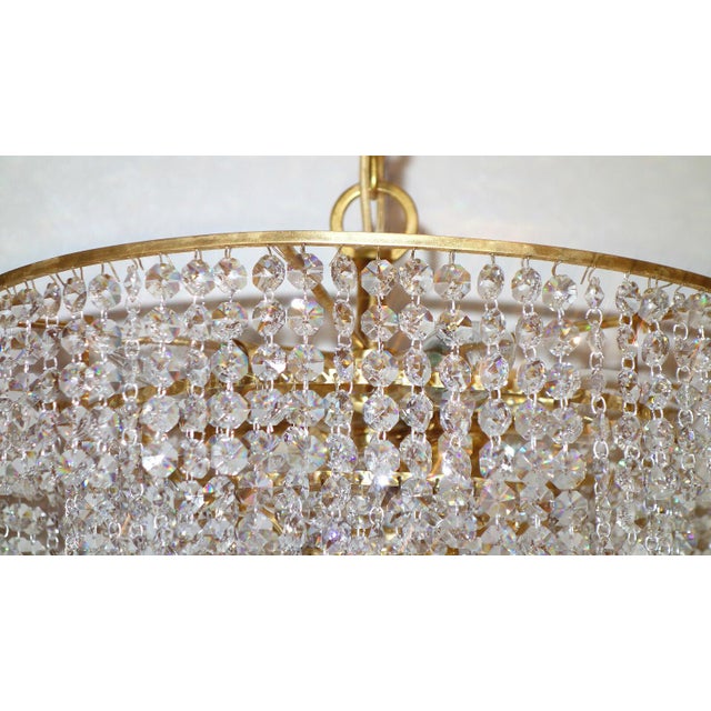 Gold Antique Brass and Lead Crystal Chandelier from Ernst Palme, 1960s For Sale - Image 8 of 11