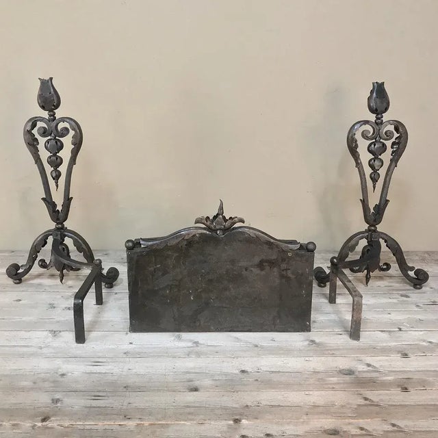 19th Century Wrought Iron Andiron & Firebox Set For Sale - Image 11 of 13