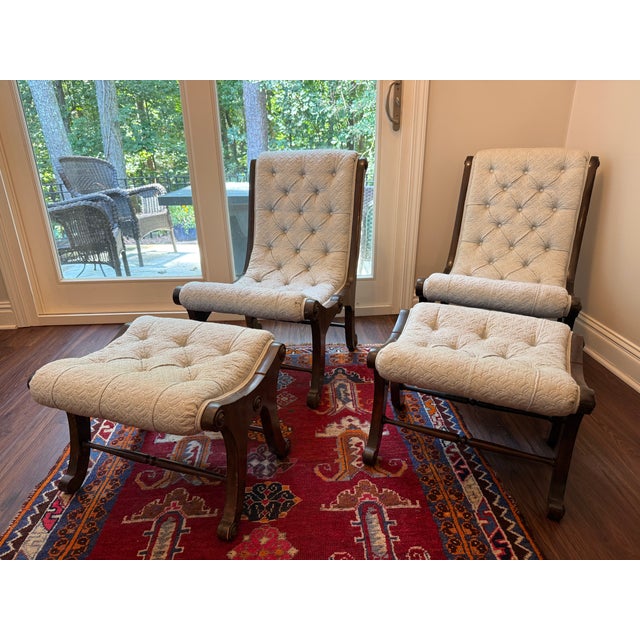 Pair of Mid-Century Japanese Obi/Slipper Chairs & Ottomans – Showa Era For Sale - Image 10 of 11