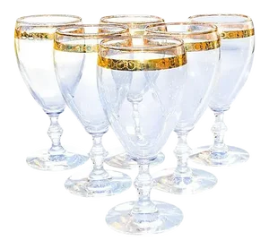 Mid-Century Gold-Patterned Glasses- Set of 6