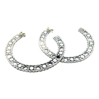 1990s Pair of John Hardy Estate Dot Flat Hoop Earrings 1.95" Sterling Silver For Sale