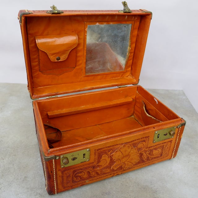 1940s HandTooled Leather Train Case Chairish