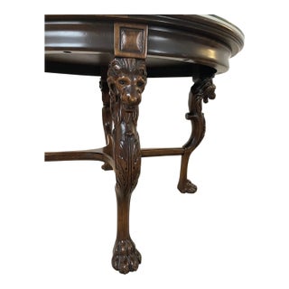 Carved Lion Leg Center Table With Glass Top For Sale