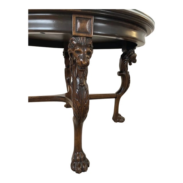 Carved Lion Leg Center Table With Glass Top For Sale