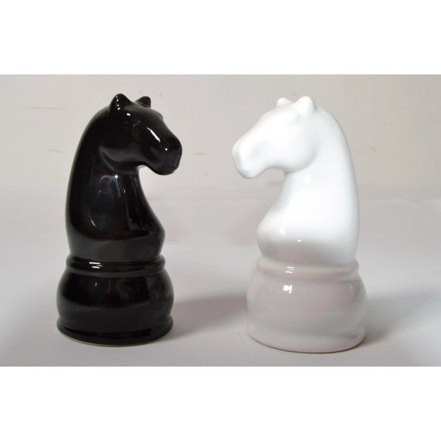 Mid-Century Modern Chess Mates Black White Knight Pieces Salt and Pepper Shaker- a Pair For Sale - Image 12 of 13