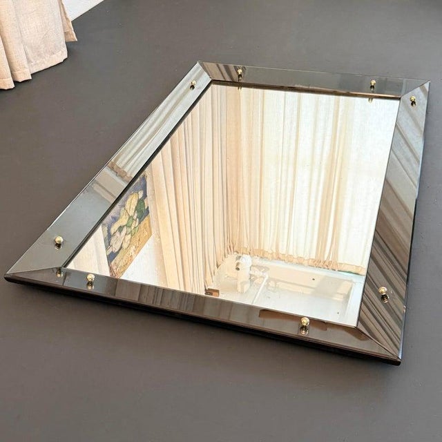1940s Mid 20th Century Streamlined Smoked Glass Frame Shadowbox Wall Mirror For Sale - Image 5 of 9