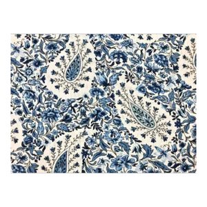 Waverly Paisley Verveine Bluejay Cotton Navy Blue Ivory Floral Upholstery Drapery Fabric