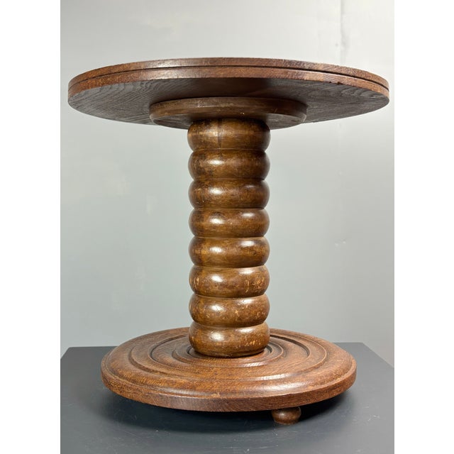 Charles Dudouyt Chunky Low Turned Wood Brutalist Side Table in the style of Charles Dudouyt, 1950s For Sale - Image 4 of 17