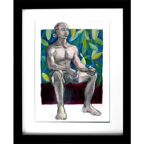 Colorful Figure Sketch With Foliage Original Painting For Sale In Seattle - Image 6 of 6