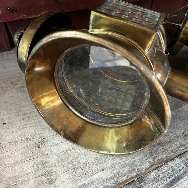 Victorian Pair of Antique Brass Carriage Lanterns With Glass Panels & Hinged Doors Vintage Home Decor or Restoration Pieces For Sale - Image 3 of 18