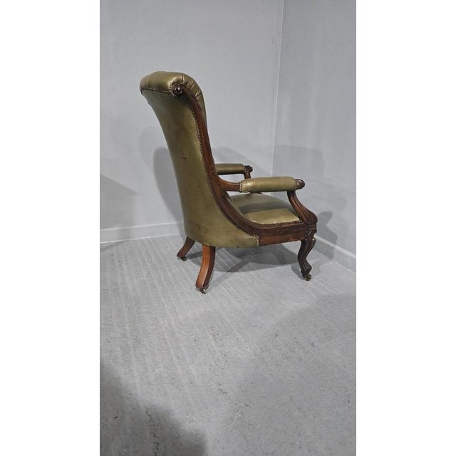 Leather & Rosewood Library Chair For Sale - Image 6 of 8