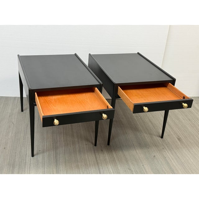 Design Plus Gallery presents a Pair of Facade Nightstands from Mount. Airy. The delicate mid century silhouette was...