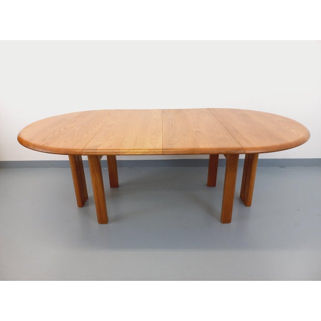 Vintage Round Dining Table in Blond Elm with Extensions from Seltz, 1970s For Sale - Image 6 of 18