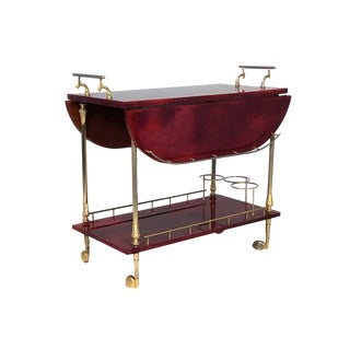 Mid-Century Serving Cart in Goat Leather by Aldo Tura for Tura Milano, 1960s