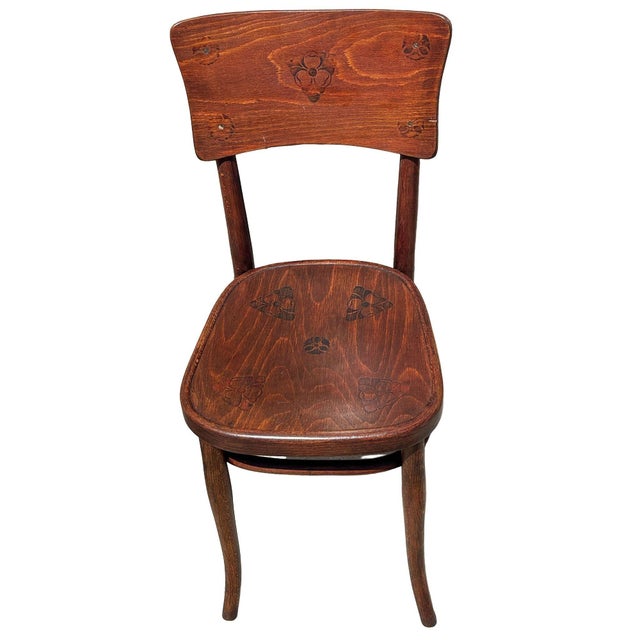 Victorian Bent Oak Side Chair W/ Floral Seat by Thonet Hermanos, Set of 4 For Sale - Image 9 of 15