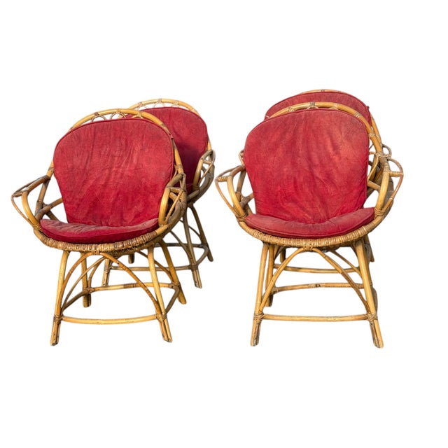 Rattan Armchairs, France, 960s, Set of 4 For Sale - Image 9 of 14