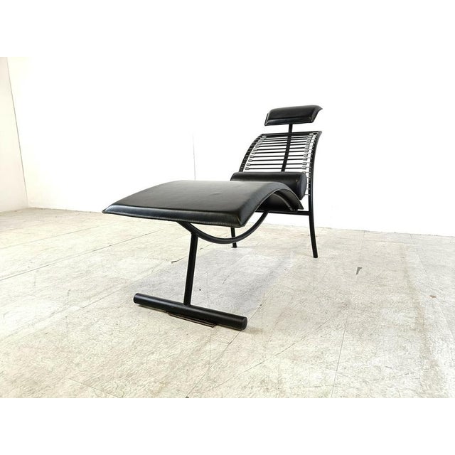 Black Vintage Chaise Longue in the style of Rene Herbst, 1990s For Sale - Image 8 of 12