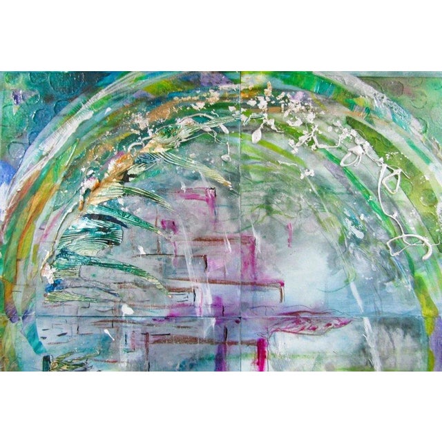 2020s Artist Mark Adler Four-Panel Circular Abstract Acrylic Painting on Canvas Framed For Sale - Image 5 of 10