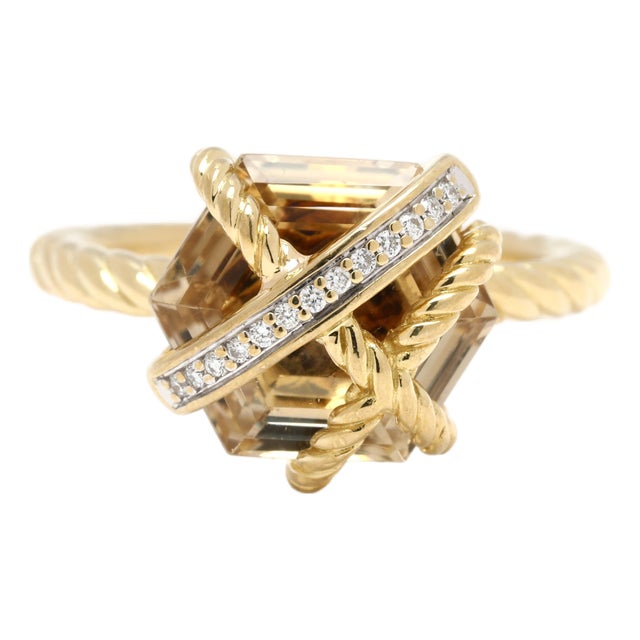David Yurman Citrine & Diamond Cable Wrap Ring, 18k Yellow Gold, Ring Size 5.5 For Sale