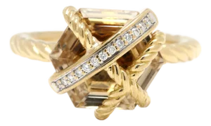 David Yurman Citrine & Diamond Cable Wrap Ring, 18k Yellow Gold, Ring Size 5.5