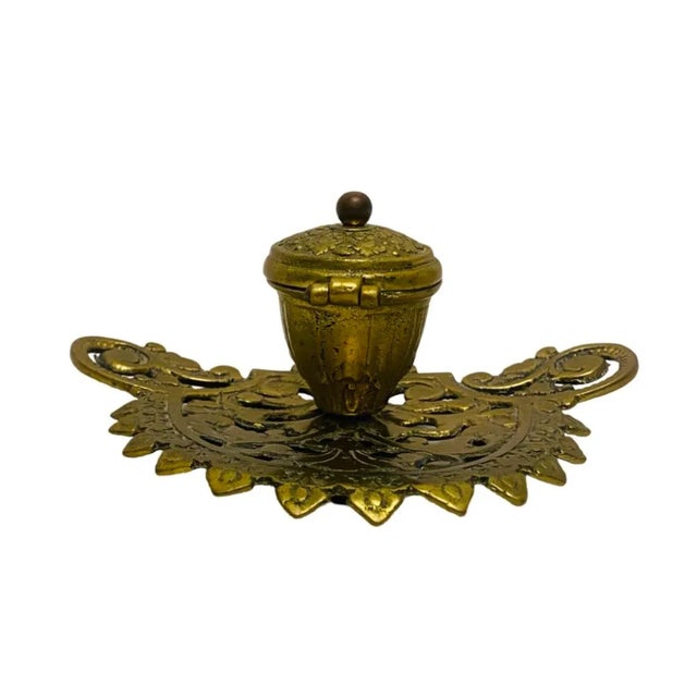Antique Ornate Art Nouveau Brass Inkwell For Sale In Atlanta - Image 6 of 7