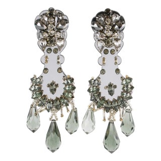House of Prada Crystal and Mirror Dangle Clip-on Earrings For Sale