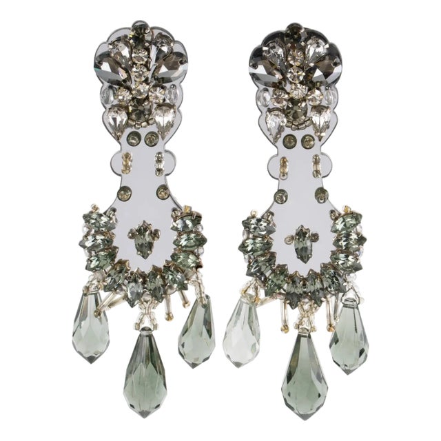 House of Prada Crystal and Mirror Dangle Clip-on Earrings For Sale