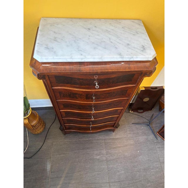 Narrow Late Biedermeier Chest of Drawers Walnut, circa 1860, with marble top, 6 drawers