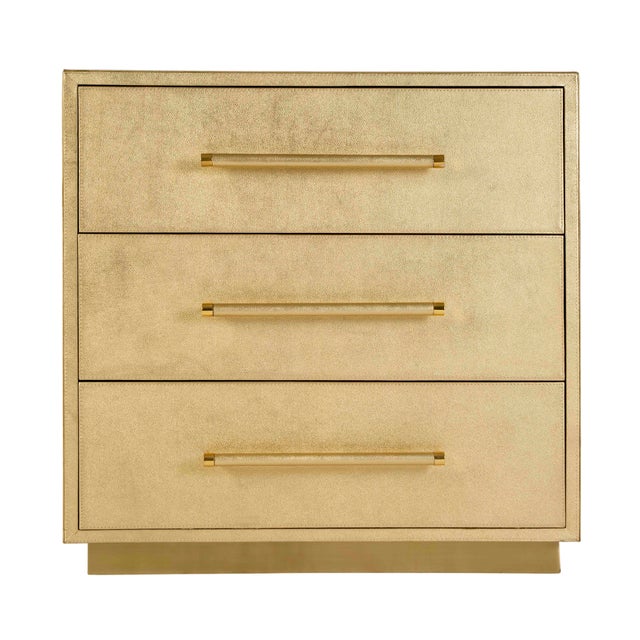Spritely Home Accent Furniture Francois 28 in. W Rectangular Wood and Leather 3 Drawer Accent Chest, Antique Gold For Sale - Image 4 of 8