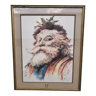 Vintage 1991 "Saint Nicholas" Ramon Santiago Hand Signed Framed Christmas Art Print For Sale