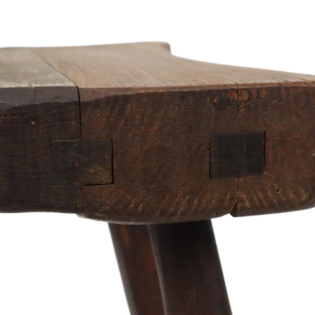 Vintage Rustic Wabi-Sabi Wooden Three-Legged Milking Stool, France For Sale - Image 17 of 18