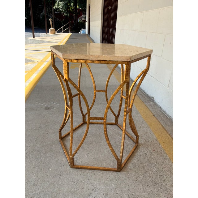 Modern Roja Hexagonal Marble and Iron Side Table For Sale In Atlanta - Image 6 of 6