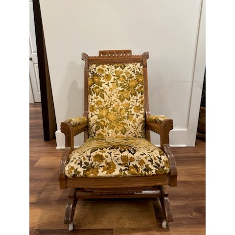 Early 1900s Antique Eastlake Style Platform Rocker With Floral Velvet ...