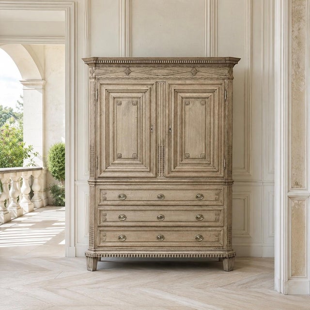 This exceptional Dutch Louis XVI period linen press is a rare and beautifully preserved example of late 18th century...
