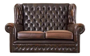 English Thomas Lloyd Cigar Leather Wingback Chesterfield Settee