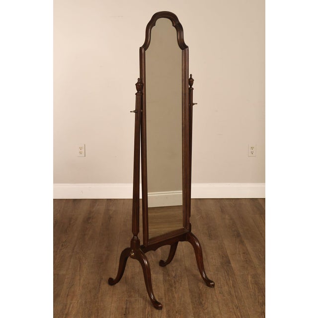 High Quality American Made Ethan Allen Freestanding Cheval Mirror Featuring A Shaped Crest Frame With Adjustable Tilt...