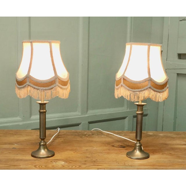 Elegant Art Deco Brass Column Bedside Lamps This is a very attractive pair of the lamps they have a single fluted column...