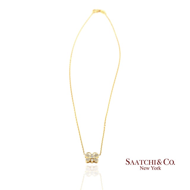14k(585) Yellow Gold Natural Diamond Butterfly Pendant Necklace With Chain For Sale In New York - Image 6 of 12